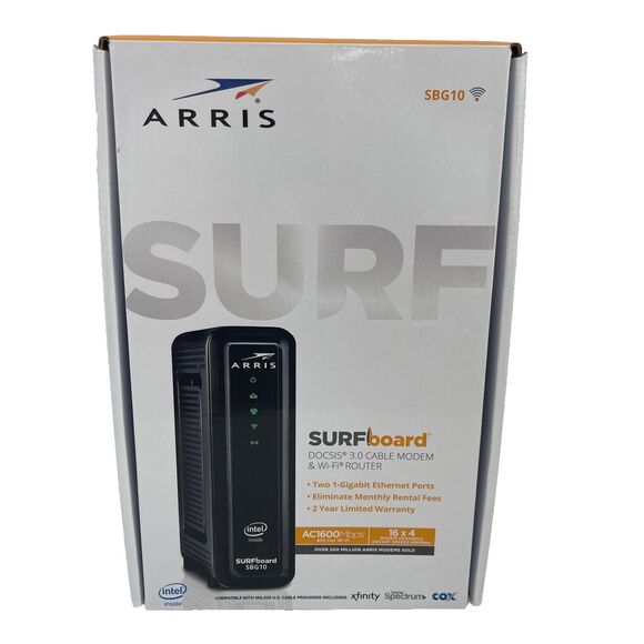 ARRIS SURFboard SBG10 DOCSIS 3.0 16‎ x 4 Gigabit Cable Modem & AC1600 Wi-Fi - Picture 1 of 5